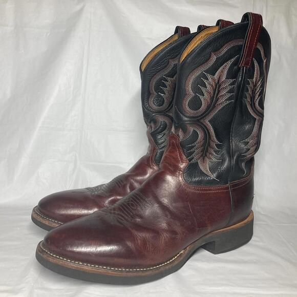 Men’s 12 Vintage Tony Lama Black Cherry Foot Leather Cowboy Boots Almond Toe